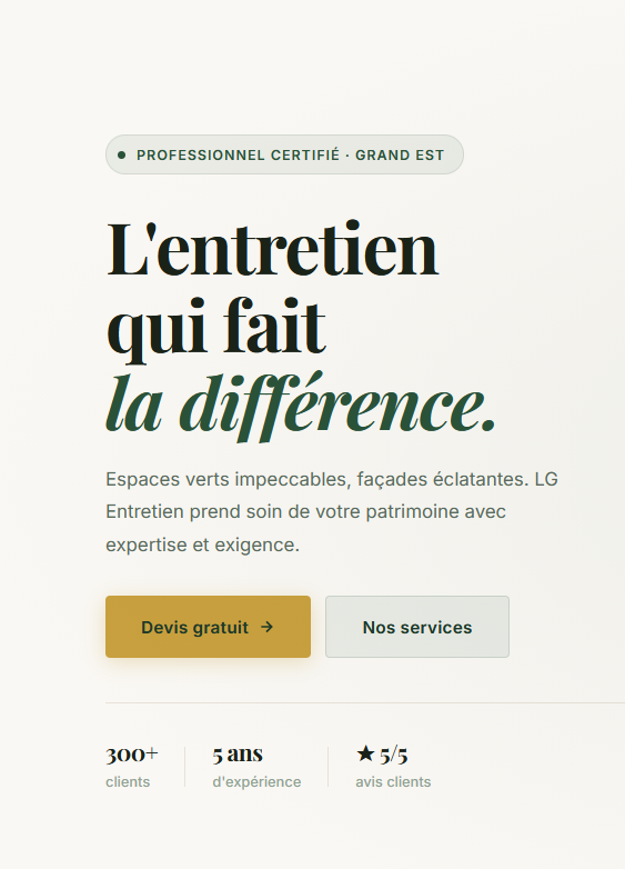 Aperçu du site LG Entretien — landing page pour un artisan